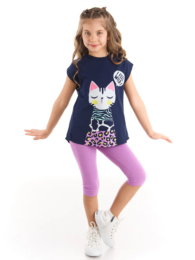 ج&مشب طقم تيشيرت وبنطلون ليجنز بنقشة القطة البرية